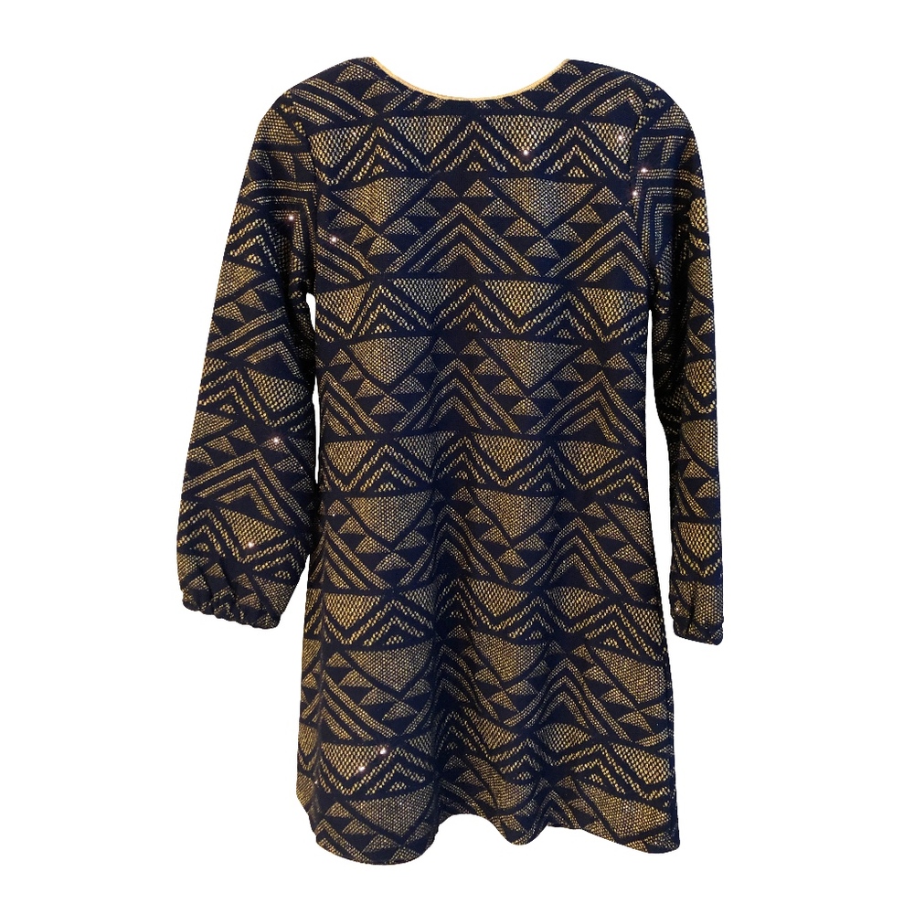 Billieblush Girls Navy and Gold Long-Sleeve Dress - Picture 1 of 4